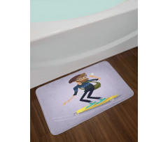 Young Man on Longboard Bath Mat