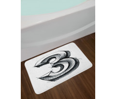 Sketchy Numeral 3 Bath Mat