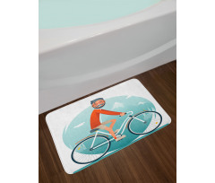 Hipster Guy Riding Bicycle Bath Mat
