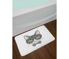 Greyscale Cat with Bowtie Bath Mat