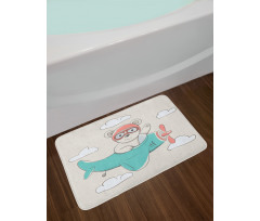 Teddy Bear on Biplane Bath Mat