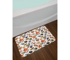 Watercolor Sea Elements Bath Mat