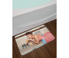 Girl Eating a Cake Bath Mat