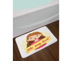 Surprised Cartoon Girl Bath Mat