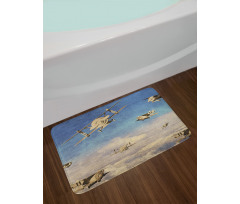 3D Retro Biplanes Bath Mat