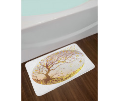 Tree Wind Flying Leaves Bath Mat