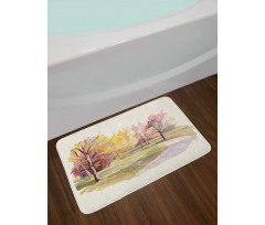 Watercolor Trees and Road Bath Mat