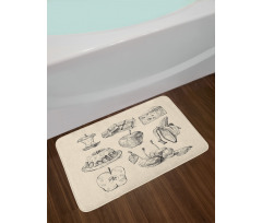 Hand-Drawn Sketch Meals Bath Mat