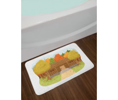 Cabin in the Autumn Forest Bath Mat