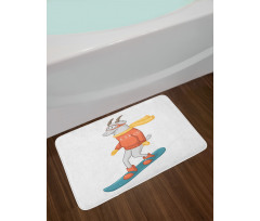 Cartoon Goat Snowboarding Bath Mat