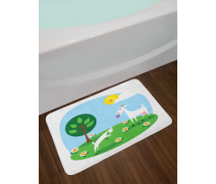 Baby Goat Playing Meadow Bath Mat