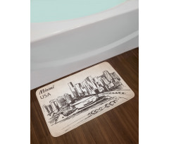 Miami Cityscape Sketch Bath Mat