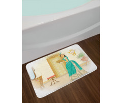 Vintage Woman Hand Fan Bath Mat