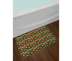 Exotic Flowers Feathers Bath Mat