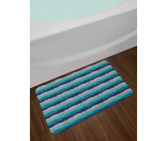 Ornamental Waves in Blue Tones Bath Mat