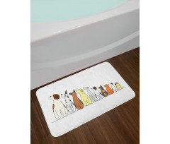 Dogs in a Row Looking Away Bath Mat