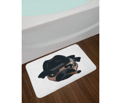 Cartoon Cool Pug Dog Portrait Bath Mat