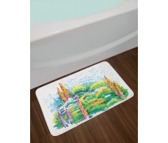 Floral Nature Meadow Trees Bath Mat