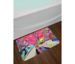 Funky Streets Sketch Trees Bath Mat