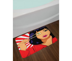 Pop Art Style Girl with Sushi Bath Mat