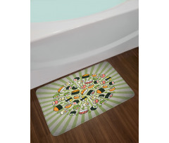 Manga Style Japanese Food Bath Mat