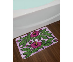 Hibiscus Blossoms Pattern Bath Mat