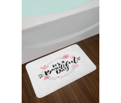 Floral Wreath Modern Text Bath Mat