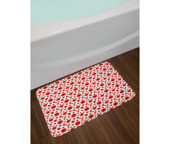 Vivid Blossoms on a Pale Grid Bath Mat