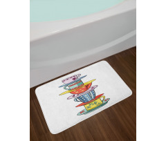 Hand Drawn Art Colorful Cups Bath Mat