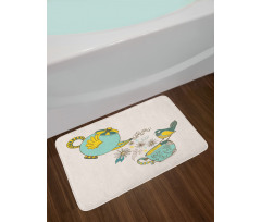 Bird Flowers Winged Pot Art Bath Mat