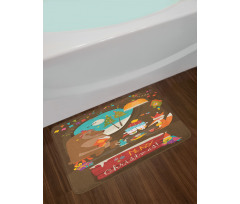 Merry Xmas Tea Party Animals Bath Mat