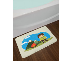 Kid Campfire on Mountains Bath Mat