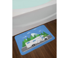 Retro Trailer on Road Forest Bath Mat