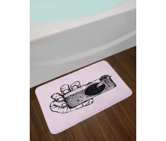 Sketch Style Camera Doodle Bath Mat