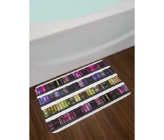 Colorful Books on Shelves Bath Mat