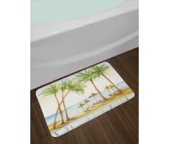 Sandy Beach and Palm Trees Bath Mat