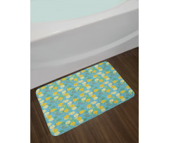 Flowers on Blue Pattern Bath Mat