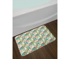 Colorful Flowers and Leaf Bath Mat