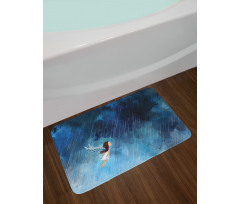 Flying Girl Rainy Sky Bath Mat