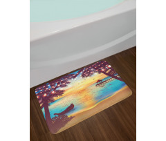 Calm Coast with Boat and Pier Bath Mat