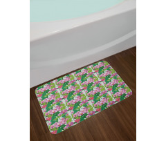 Pink Blossoms and Leaves Bath Mat