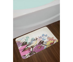 Bird Perched on Flowers Bath Mat