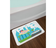 Cartoon Limo City Sign Bath Mat