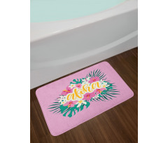 Exotic Flowers Palm Leaves Bath Mat