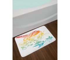 Oriental Bird with Flowers Bath Mat