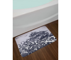 Octopus and Ship in Storm Bath Mat