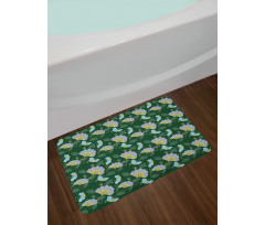 Cartoonish Flowers Butterfly Bath Mat