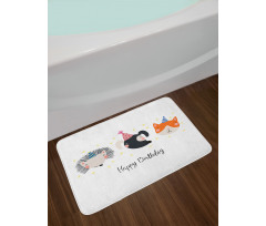 Hedgehog Cat Cursive Bath Mat