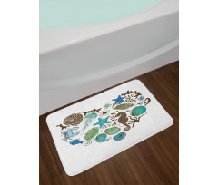 Heart with Aquatic Animals Bath Mat