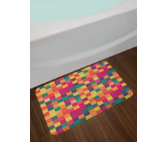 Vintage Colorful Squares Bath Mat